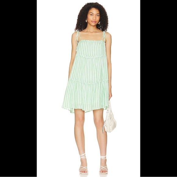 Rails Carolyn Tiered Babydoll Dress Cayman Green Stripe Beach Coastal Loose - Picture 5 of 15